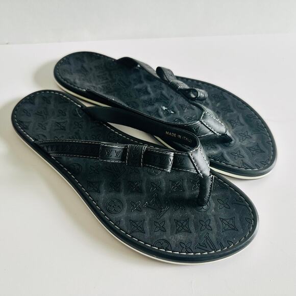 Louis Vuitton Black Rubber Ipanema Flat Thong Flip Flop Sandals Size 8.5/39 - Picture 1 of 8